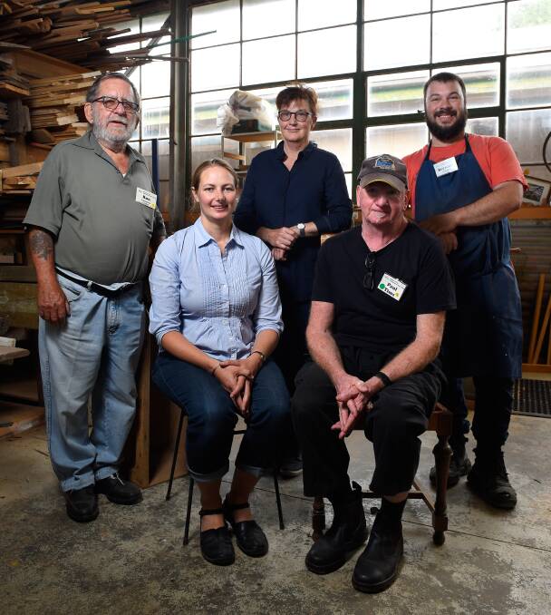 FIX IT: Ballarat Repair Cafe organiser Mary Duff, BREAZE vice president Mary Debrett, Men's Shed volunteers Paul Tims, Ron Lancaster and Bernard Franken are working to divert broken items out of landfill by repairing them. Picture: Adam Trafford  