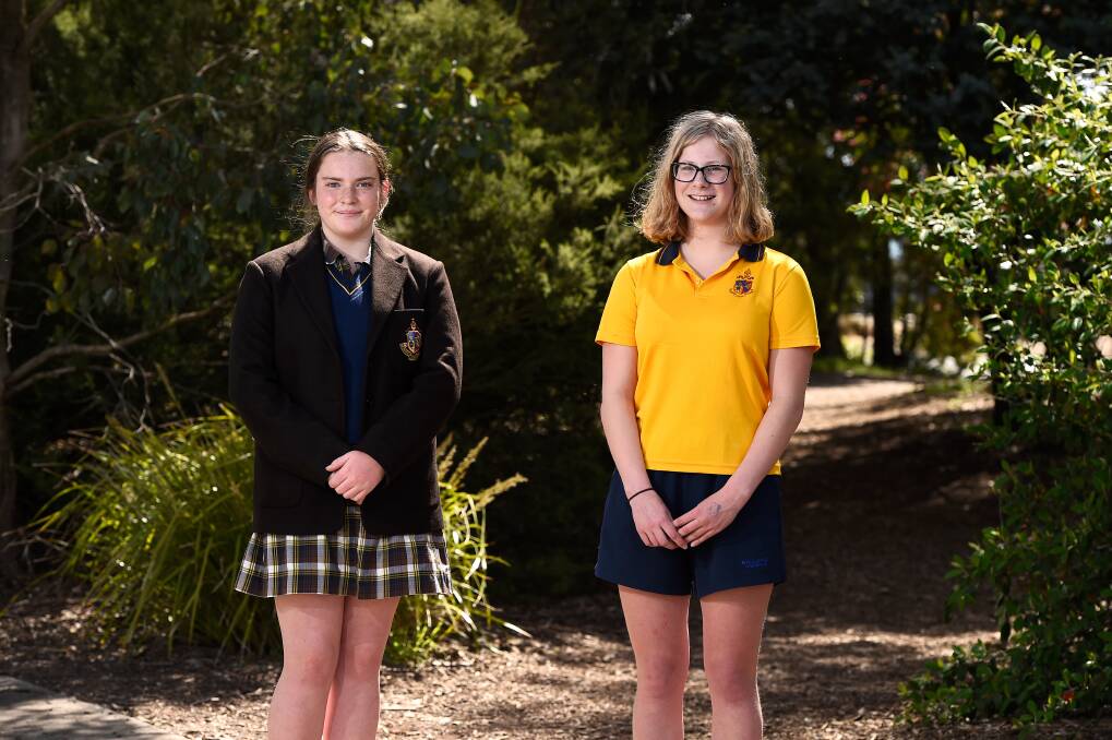 INITIATIVE: Ballarat Grammar Year 9 students Georgia Taylor and Meg Shaw are working to improve access to and awareness of mental health support at their school. Picture: Adam Trafford 