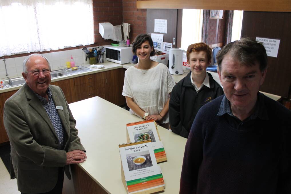 COOK UP: Ballarat Regional Industries CEO Geoff Russell, Ballarat Community Health dietitian Karla Leoncini, year 10 Phoenix College student Patrick Moon and cooking class participant Bill Torpy. Picture: Rochelle Kirkham 