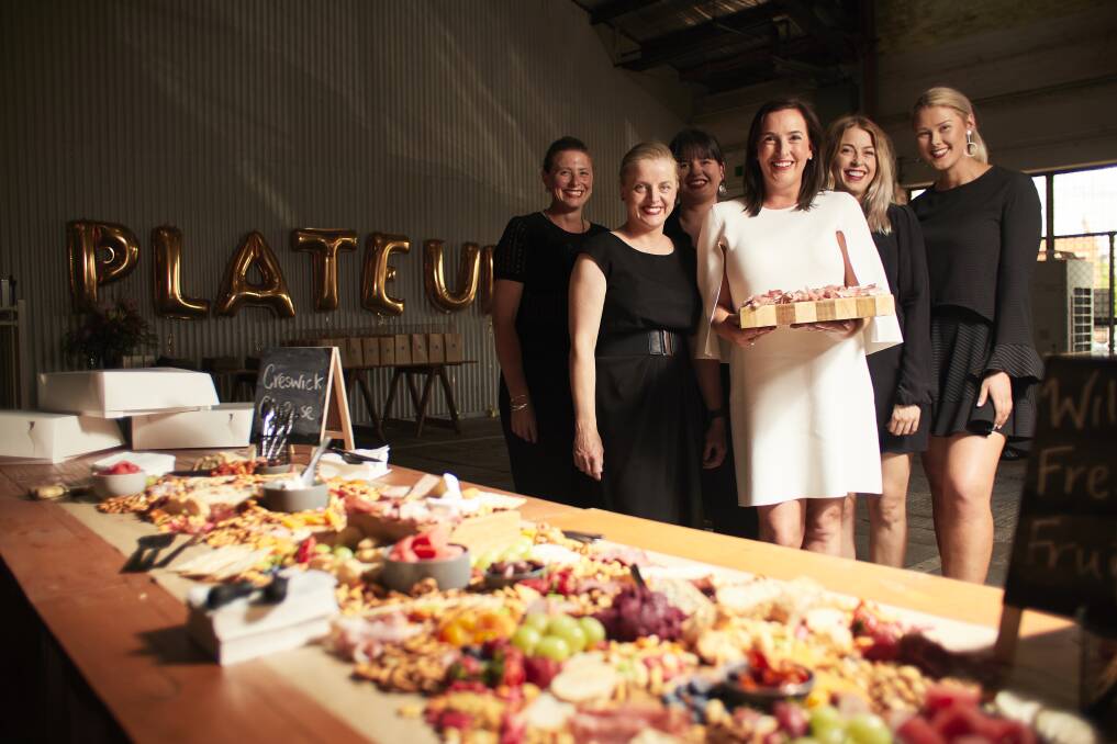 Liv Costa, Kesh Manton, Kate Pierce, Kate Davis, Eliza Steele and Bonnie White at the Plate Up Ballarat launch. Picture: Luka Kauzlaric 