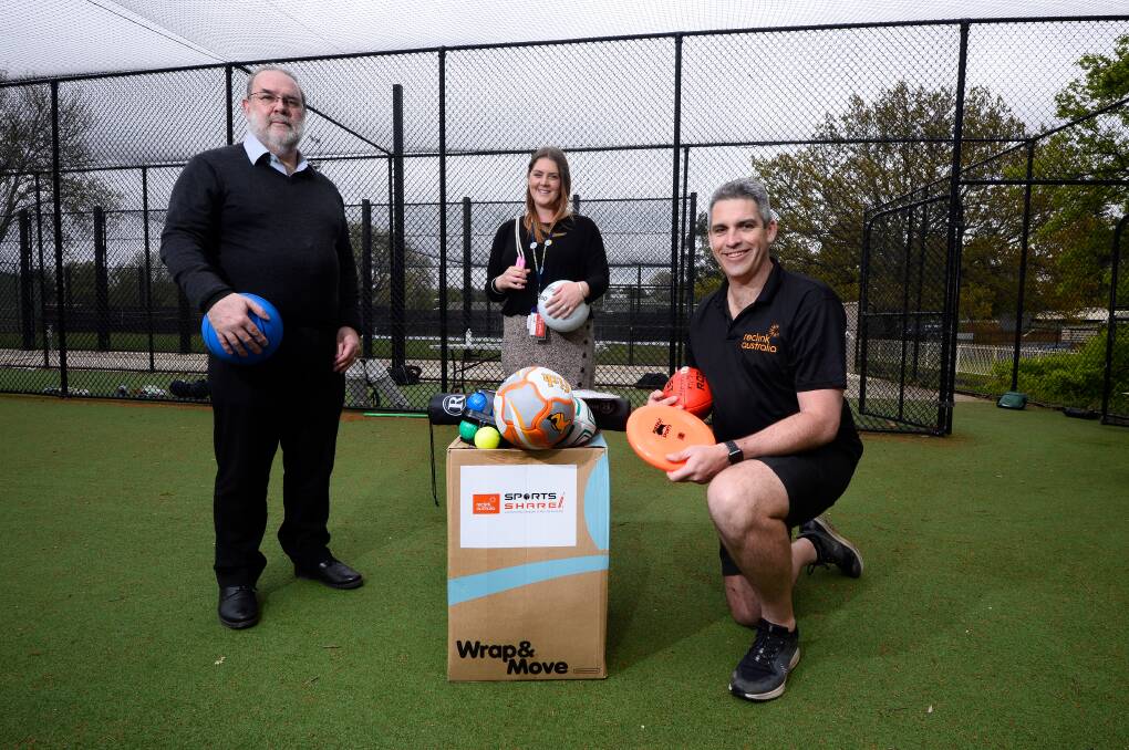 ACTIVE: Ballarat Health Services mental health program operations director Mark Thornett, child and youth consultant Hannah Moroney and Reclink sports coordinator Andrew Dunn. Picture: Adam Trafford 