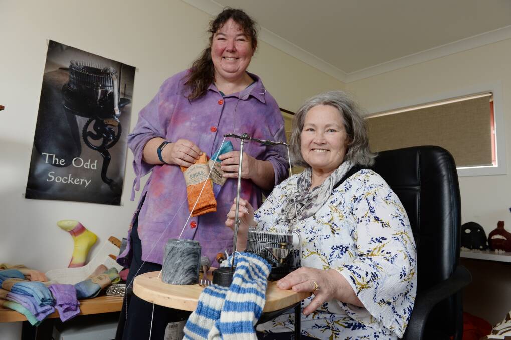 Janine Wilson and Leanne Wills are the women behind hand-crank sock business the Odd Sockery. Picture: Kate Healy 