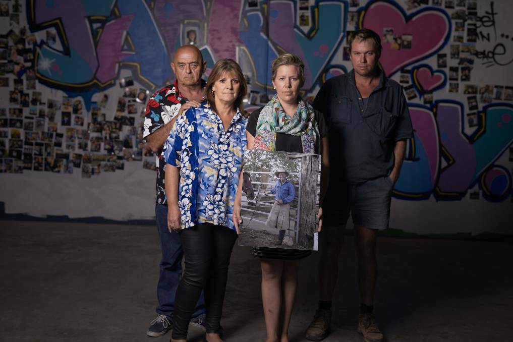 UNITED: Jack Brownlee's parents Dave and Janine alongside Charlie Howkins' wife and brother, Lana Cormie and Reg Howkins, photographed a month after the tragic incident. Picture: Luka Kauzlaric
