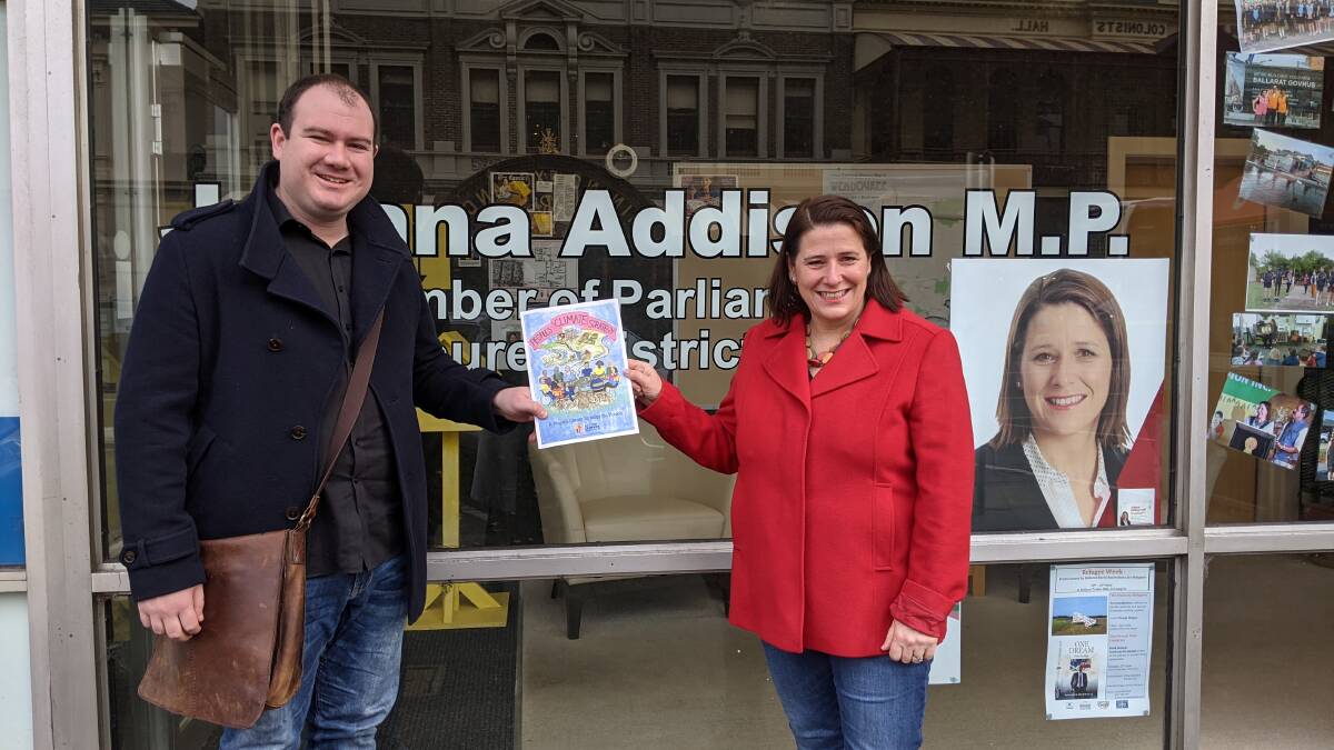 ADVOCATE: Ben Lever delivers the People's Climate Strategy to Wendouree MP Juliana Addison on Friday. Picture: supplied 