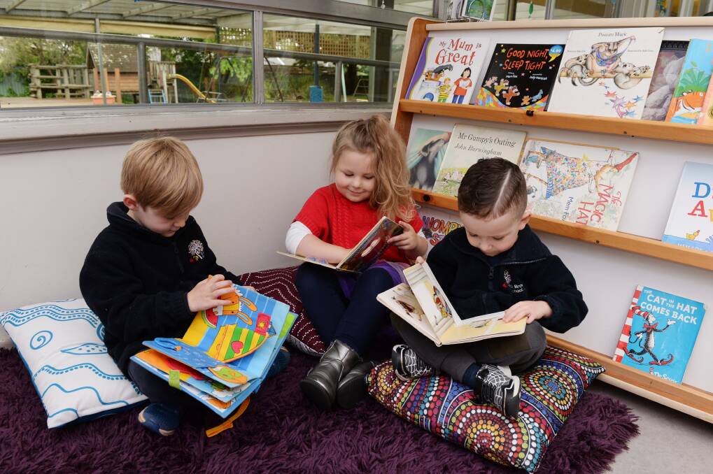 LEARN: Children like Jaxson, 4, Opal, 4, and Teddy, 4 at Linda Brown Preschool will benefit from investment in new literacy and numeracy resources. Pictures: Kate Healy 