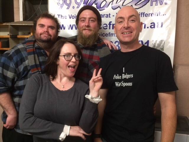 HOME GROWN COMICS: Hosts of Voice FM comedy radio show Hey Hey it's Friday Kel, Crystal and Dan with guest comedian Scott Walker. The radio studio is where the idea for Comedy Ballarat was born.