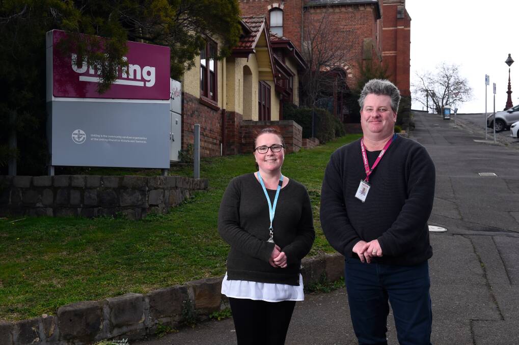 COLLABORATION: CatholicCare case manager Melinda Flynn and Uniting Ballarat acting coordinator housing and homelessness Adam Liversage. Picture: Adam Trafford 