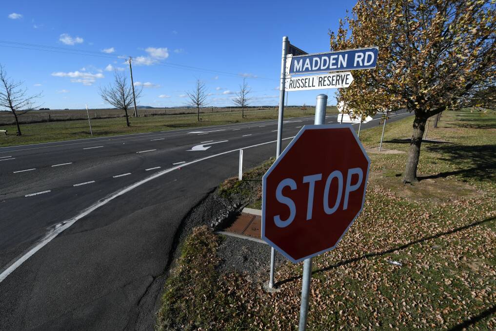 STOP: Residents are calling for more to improve driver safety at the intersection of Madden Road, Remembrance Drive and Weighbridge Road near Cardigan Village where there have been at least eight crashes in the past 10 years. Picture: Lachlan Bence 