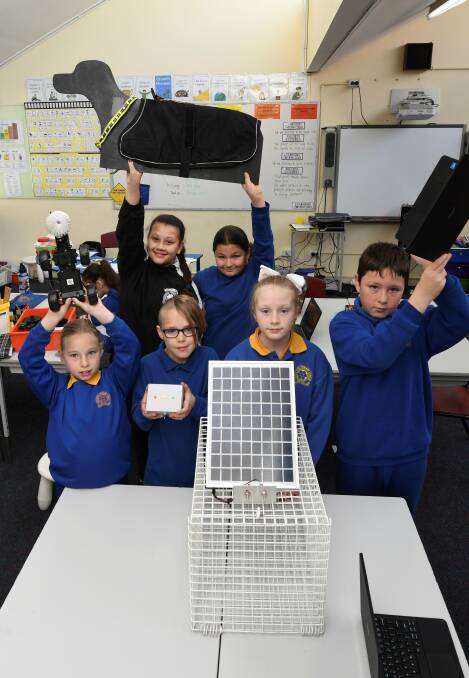 CREATIVES: Sebastopol Primary School pupils Emaan, Lilly, Izzy, Curtis, Tegan and Tyler show off their inventions created as part of the Smith Family Young ICT Explorers Program. Picture: Lachlan Bence 