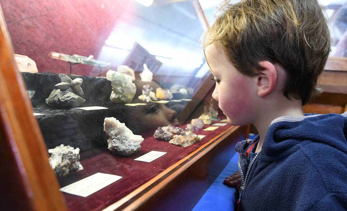 Ballarat Gem, Crystal, Mineral & Fossils Show.
5 Year old Jude Harrison. Picture: Lachlan Bence 