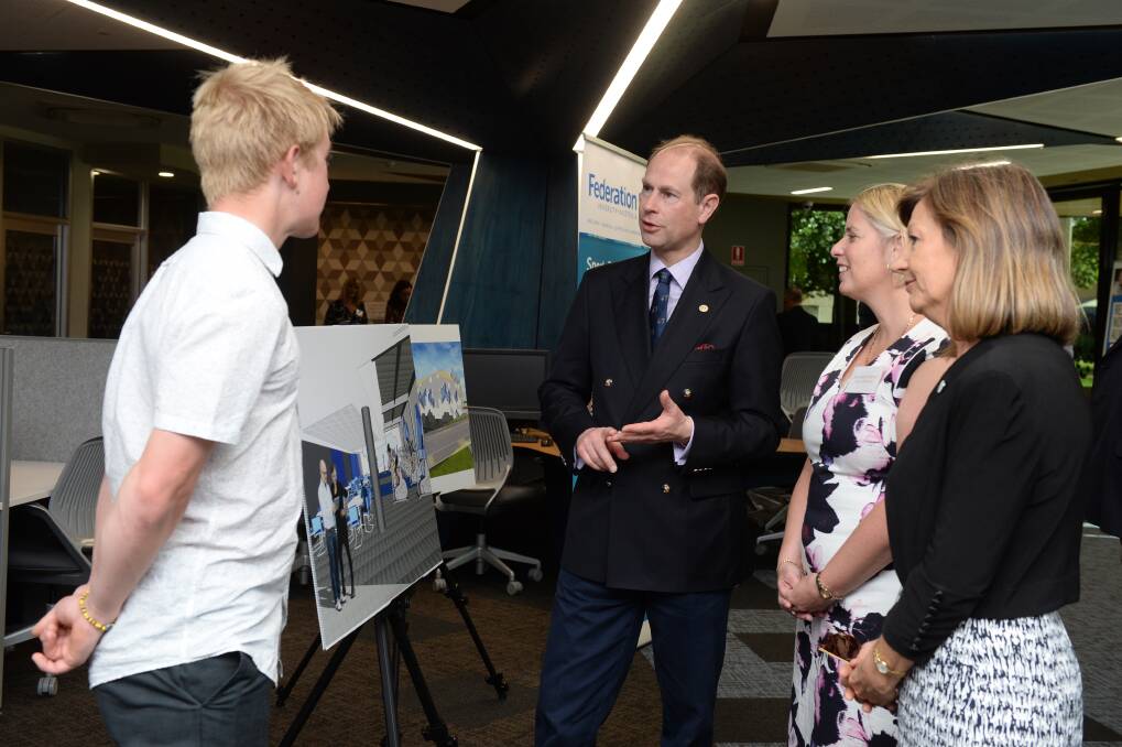 Prince Edward speaks to Federation University sports science student Liam White about plans for the new sports science facility. Picture: Kate Healy