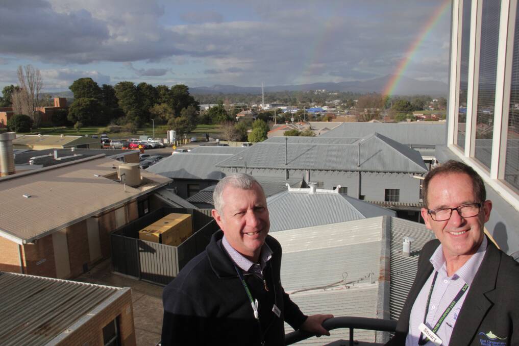 SOLAR POWER: East Grampians Health Service chief executive Andrew Freeman and director of support services Stuart Kerr. Picture: East Grampians Health Service 