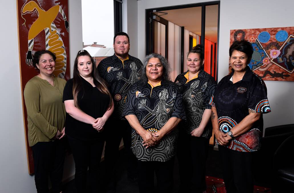 WORKING FOR FAMILIES: BADAC team members Shelley Lillyst, Michelle Thorne, Nathan Finley, Aunty Leah Keegan, Stacy Kanoa and Belinda Hayden. Picture: Adam Trafford 