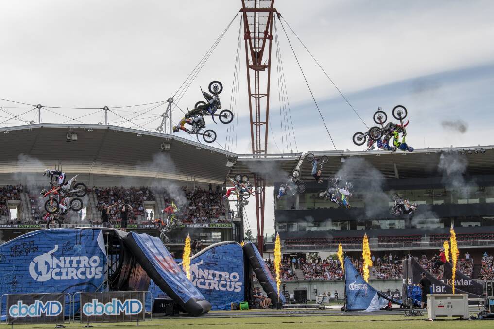MARS STADIUM SPECTACLE: High flying motocross stunts are a drawcard attracting thrill-seeking crowds to the Nitro Circus live shows. Picture: Supplied 