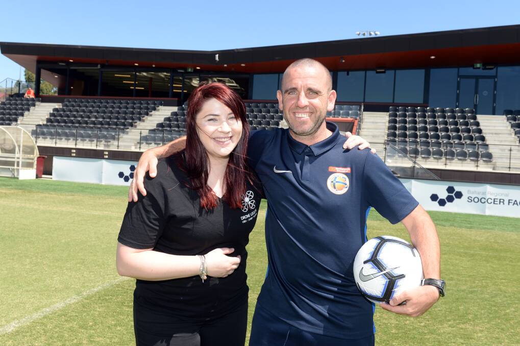 ESPORTS: Dark Shadow Studios chief executive Casey Thomas and Ballarat City Football Club director of football James Robinson. Picture: Kate Healy 