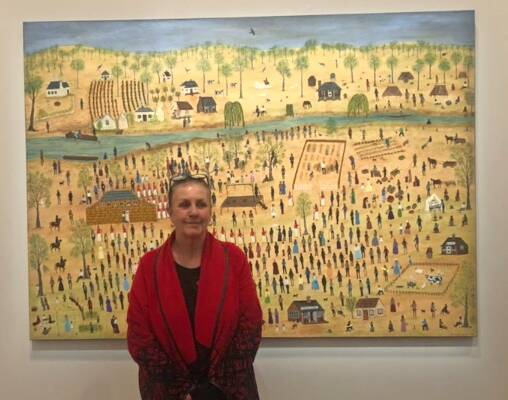 Aunty Marlene Gilson with one of her paintings. Picture: Barry James Gilson 