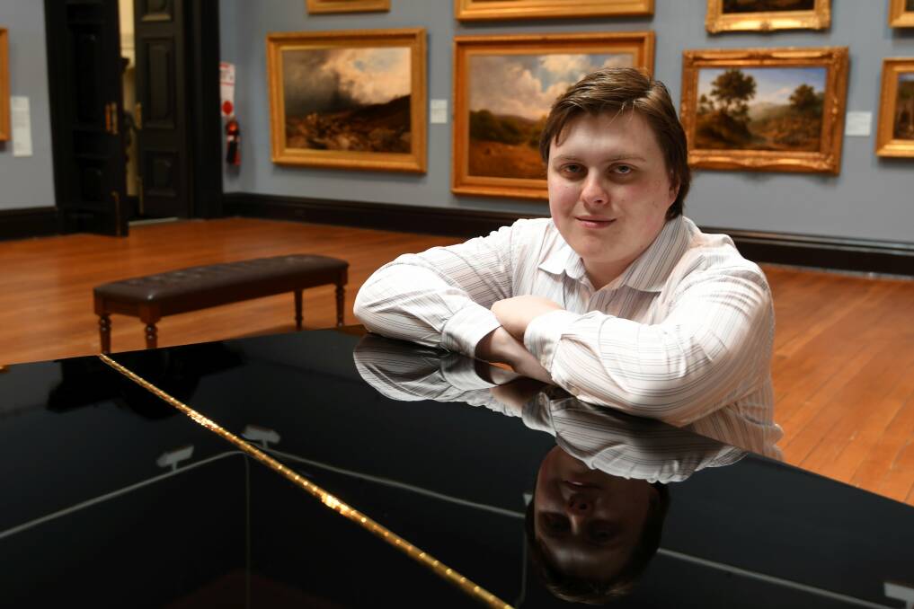 PIANO MAN: Young Ballarat musician Jack Stacey often performs at the Art Gallery of Ballarat. Picture: Lachlan Bence 