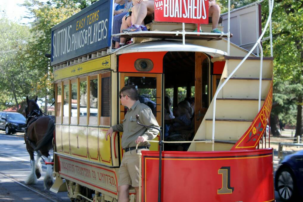 The tram was popular with locals and tourists alike on Sunday. Picture: Rochelle Kirkham 