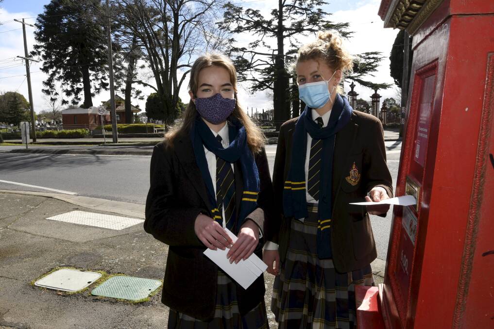 CONNECT: Matilda Myers and Aviva Channells had the idea to connect students to elderly residents through a letter writing program. Picture: Lachlan Bence 