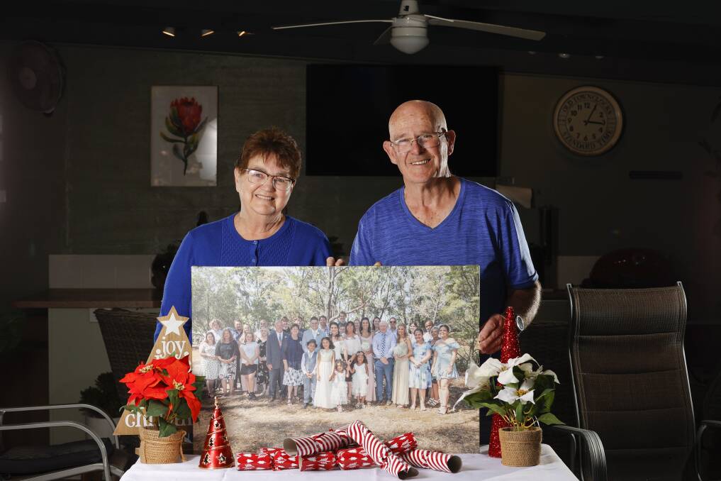 FAMILY: Bev and Bill Sutcliffe are looking forward to having their whole family together for Christmas with eased restrictions allowing for big gatherings. Pictures: Luke Hemer 