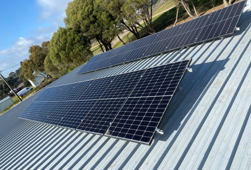 CUTTING COSTS: The solar installation on the rooftop of the Gordon Recreation Reserve building. Picture: DELWP