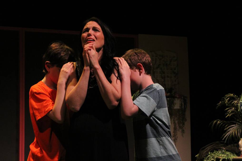EMOTION OF A TRAGEDY: Rebecca O'Callaghan as Medea, with Jesse Schneider and Atticus Benjsson as her children. 