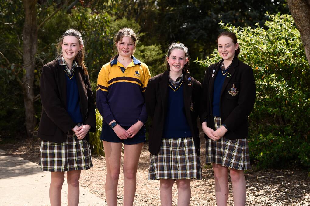 Ballarat Grammar students Lauren Bodman, Lucy Quinlan, Lizzy Day, Sophie Lambourn. Picture: Adam Trafford
