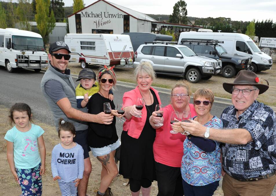 TOURISM OPPORTUNITY: Beaufort is becoming RV friendly town to attract 'grey nomad' tourists. 5-year-old Indigo, 4-year-old Ivy, Brett Phelps, 2-year-old Hemi, Josie Kelly, Heather McCracken, Karen Mansen, Carol Hutchines and Bob Bramwell are on board. Picture: Lachlan Bence 