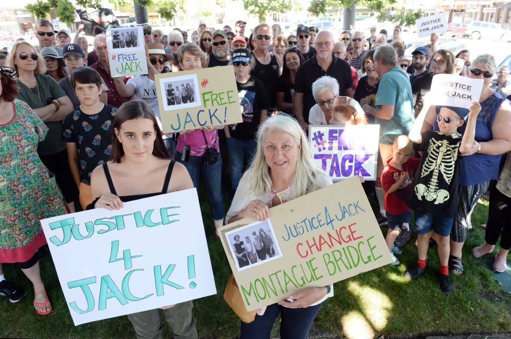 SUPPORT: Meg Aston and Wendy Aston with the crowd that had gathered to support Jack in Ballarat in December. Picture: Kate Healy