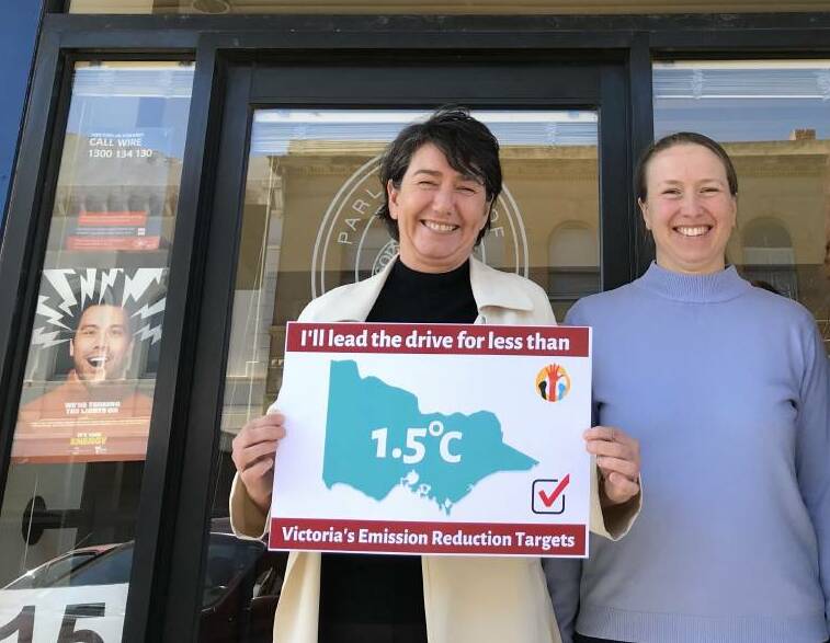 ADVOCATE: Ballarat Climate Action Network member Elizabeth Wade (right), met with Buninyong MP Michaela Settle last year to advocate for the Victorian government to lead the drive for less than 1.5 degrees celsius global warming. Picture: Supplied