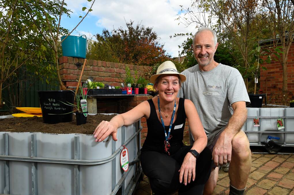 Gary Brown and Elise Sullivan during the Ballarat Permaculture Guild 'permablitz'. Pictures: Adam Trafford 