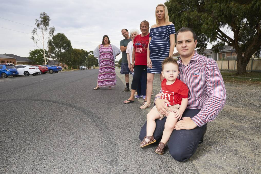 SAFETY CONCERN: Orion Street residents Dean, Ethan, Caitlyn, Mary, Dot, Scott and Simone are fed up with hoons on their street in Sebastopol, with many fearing for the safety of families and young children. Picture: Luka Kauzlaric