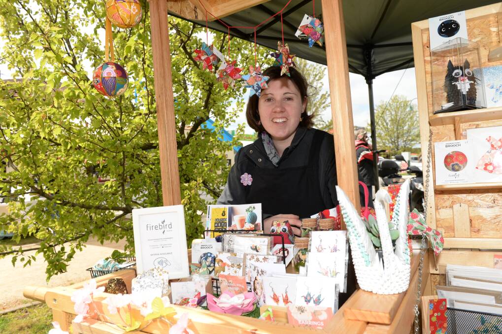 COMMUNITY GATHERING: Lara Russell from Ballarat set up a stall at the launch of the new Beaufort Town Market. Pictures: Kate Healy 
