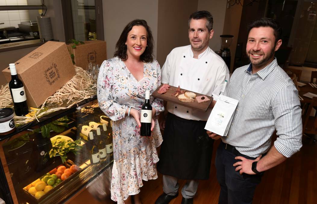 CONNECT: Plate Up Ballarat and Eat, Drink, West director Kate Davis, Freight Bar and Restaurant's head chef Chris Watt and owner Chris Sargeant. Picture: Lachlan Bence