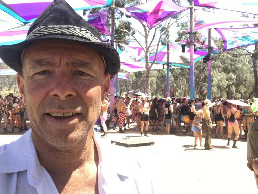 Former Buninyong MP Geoff Howard at Rainbow Serpent Festival in 2018. He also attended the Lexton festival this year. 