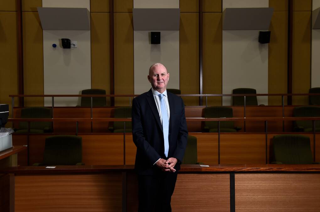 ADAPT: Chief Judge Peter Kidd visited the Ballarat County Court rooms where rennovation work created socially distanced seating for jury members. Picture: Adam Trafford 