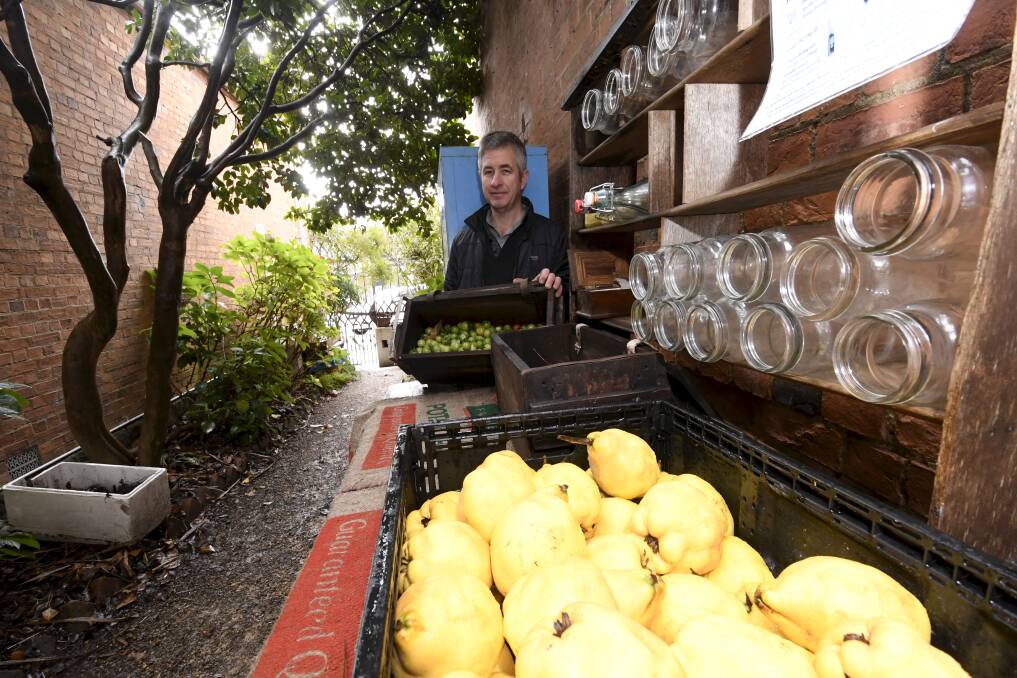 ADAPT: Transition Creswick group facilitor Tim Drylie at Swap It! On Albert Street where food sharing is taking place in a safe setting. Pictures: Lachlan Bence 
