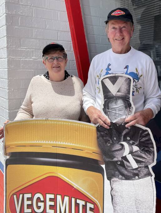 GIFT: June and Peter Crohan drove to Beaufort from Belgrave to donate his collection of Vegemite memorabilia. Picture: supplied. 
