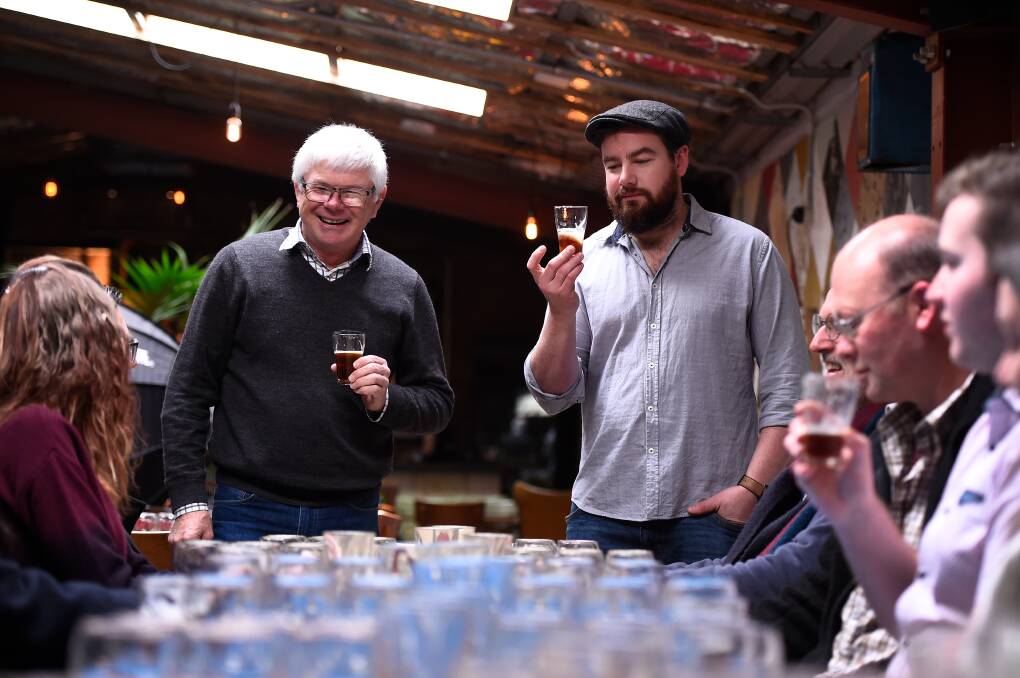TASTE OF HISTORY: Aunty Jacks brewers Pete Aldred and Matthew Ives run their Beer School as part of Ballarat Heritage Festival on Sunday, showcasing more than 100-year-old brewing techniques and styles. Picture: Adam Trafford 