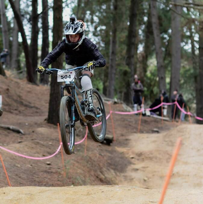 ADRENALINE: Hayden competed in round one of downhill mountain bike race King of Ballarat held at Black Hill in May. Picture: Jennifer Kelynack 