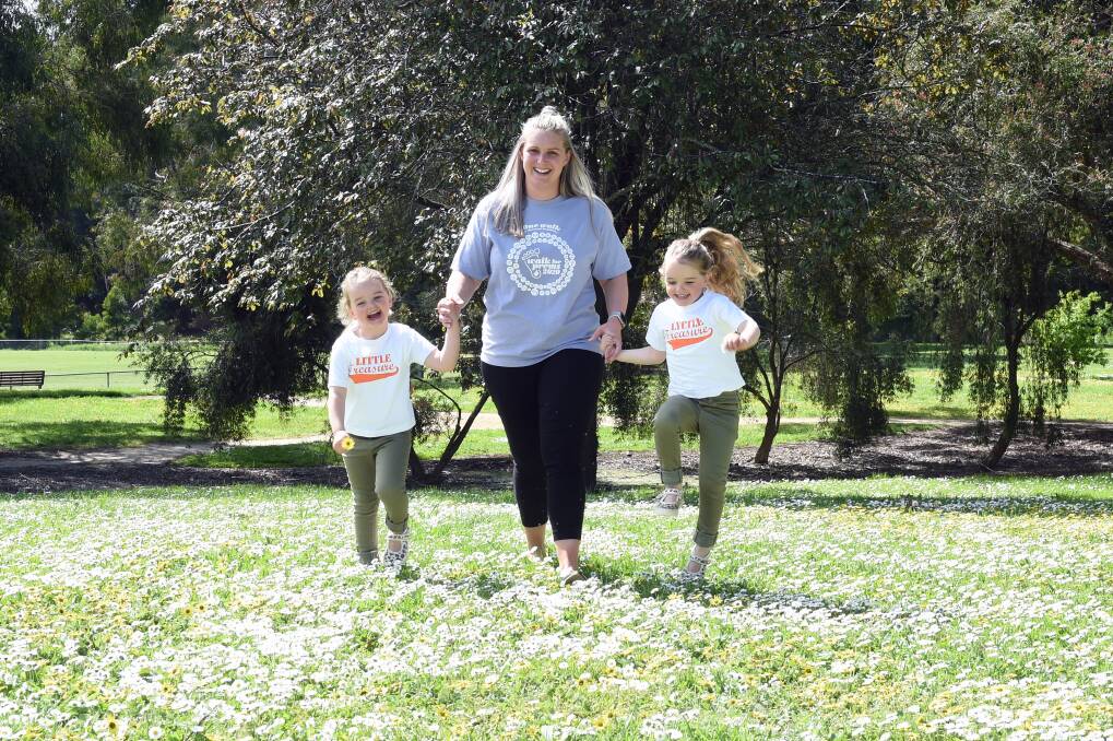 TOGETHER: Ballarat Walk for Prems coordinator Samantha Prowse will be walking with her twins Charlotte Smith, 4 and Madelyn Smith, 4 to raise awareness and funds. Pictures: Kate Healy 