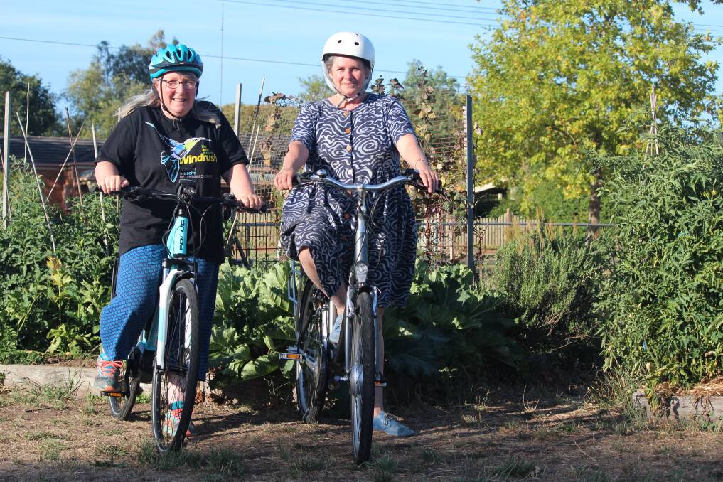 Sue Nunn and Jill Clarke with their electric bikes. Preview to the Buninyong Smart Building and Living Expo. Picture: Rochelle Kirkham 