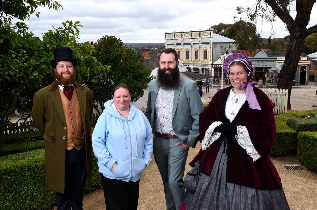 CARING FOR CARERS: Shannon Nicholls from Sovereign Hill, kinship carer Wendy Ryan, SJD Foundation director Brayden Dorney and Zerene Webster from Sovereign Hill. Picture: Adam Trafford 