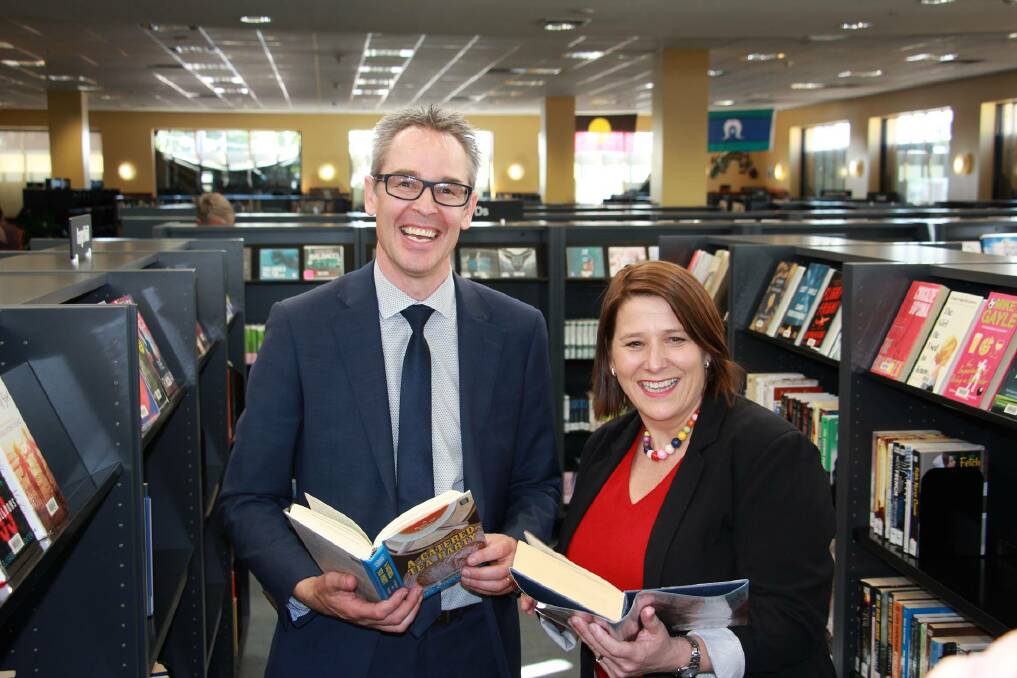 MORE THAN BOOKS: City of Ballarat Mayor Cr Ben Taylor and Member for Wendouree Juliana Addison celebrate the announcement of funding for the Ballarat Library on Wednesday. 
