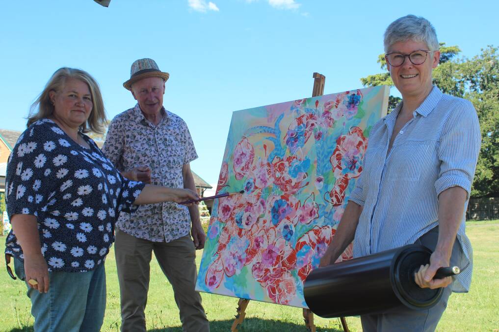 CELEBRATION OF ART: Acrylic painter Kate Wise, ceramicist Barry Wemyss and print maker Vida Pearson will display their work in the Smythesdale Art and Music Fiesta. Picture: Rochelle Kirkham 