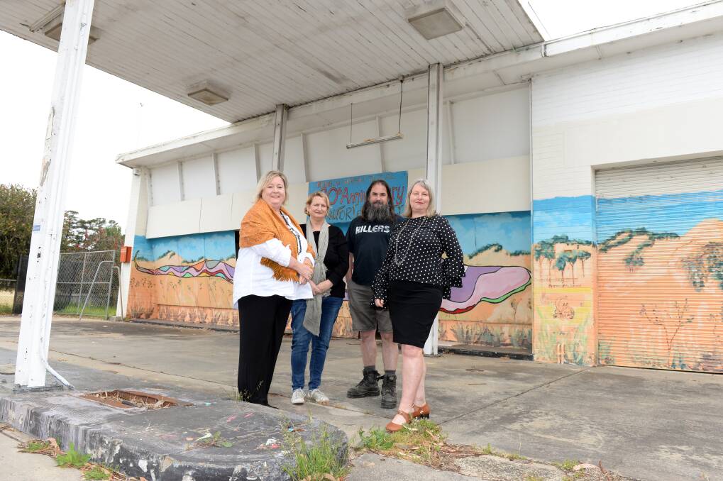PROGRESS: Beaufort Progress Association president Liza Robinson, committee member Sharn Oxlade, treasurer Ian Glover and secretary Sarah Beaumont are preparing to transform the old Beaufort service station. Pictures: Kate Healy 