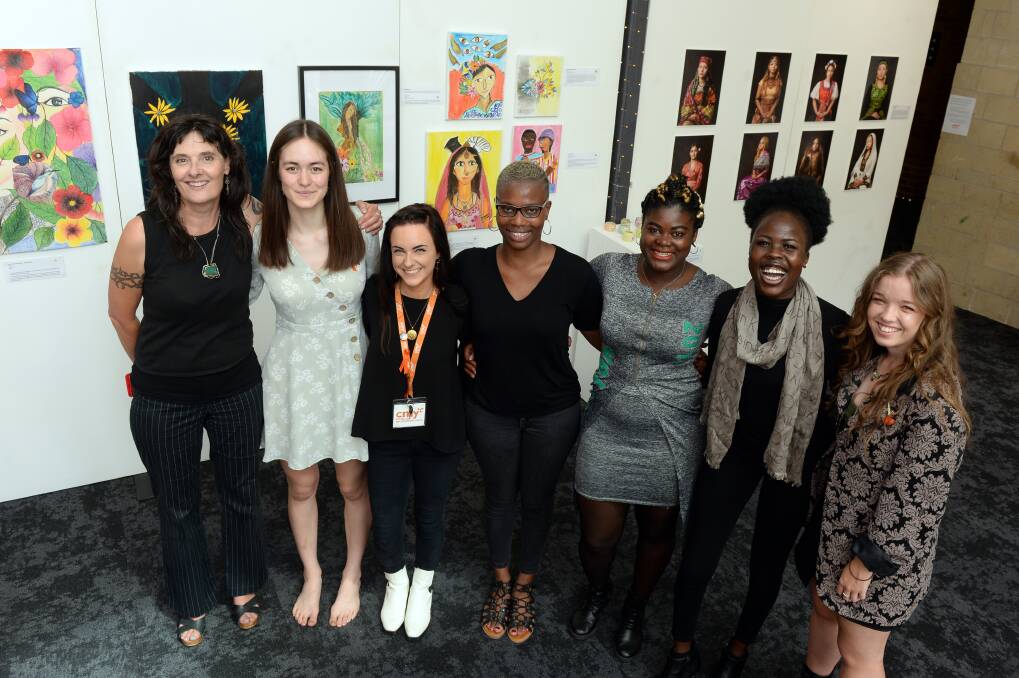 YOUNG LEADERS: Exhibition hosts Kate Souter, Karissa Cribbs, Hayley McArthur, Khadija Gbla, Lamourette Folly, Nyagak Yang and Lauren Riddel. Pictures: Kate Healy 