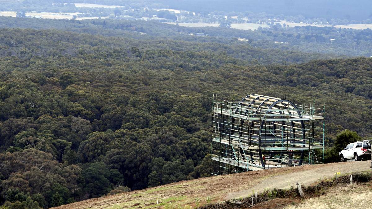 CHANGE: One of the 'sky barrels' on Mount Buninyong is already being constructed. Picture: Lachlan Bence