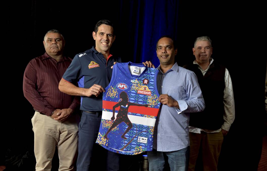 POPULAR DESIGN: The Pitcha Makin Fellas designed the Western Bulldogs' Indigenous jumper in 2016. Picture: Dylan Burns 