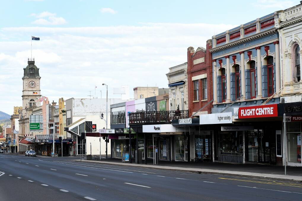 COVID-19's IMPACT: Ballarat's streets were empty during the most intensive period of COVID-19 lockdown. This photo was taken on Sturt Street on March 28. Picture: Adam Trafford